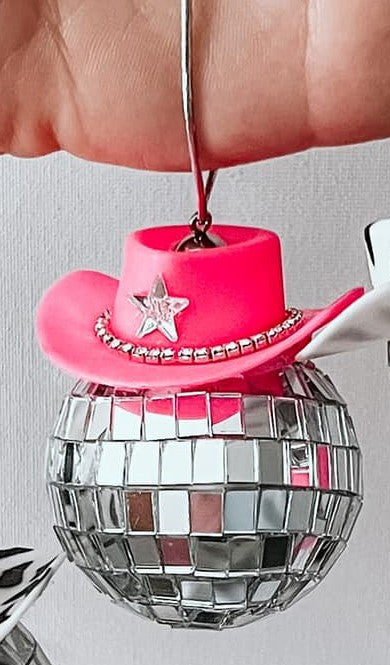 Pink Cowgirl Hat Disco Ball Car Cowboy Disco Ball and Pink Hat l